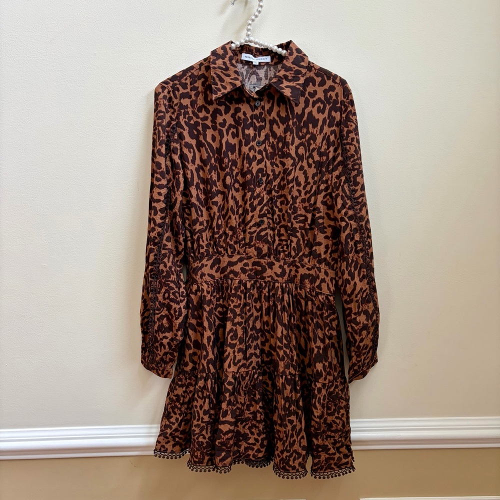 Rebecca Minkoff Brown Leopard Long Sleeve Mini Dress NWOT - Picture 2 of 9